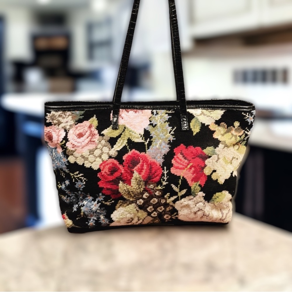 Clever Carriage Company Needlepoint zipper tote & makeup bag- stunning